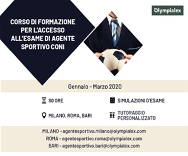 Corso di formazione per Agenti Sportivi: a gennaio si parte a Roma, Milano e Bari
